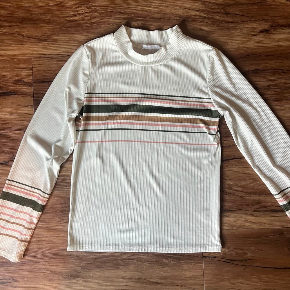 5/$25 Beautees Girls White pink green Ribbed Long Sleeve Turtleneck Size XL